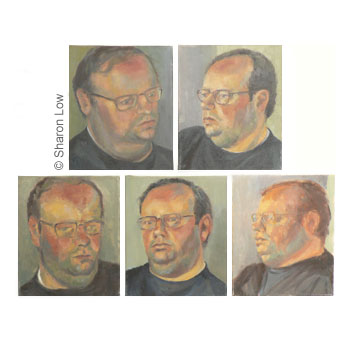 Male Head Studies (Five Views of Russell) - Oil on canvas by Sharon Low