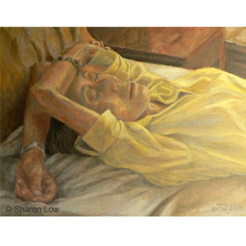 The Yellow Shirt (Portrait of My Aunt Resting) - Oil on linen by Sharon Low