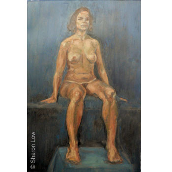 Seated Nude - oil on paper by Sharon Low