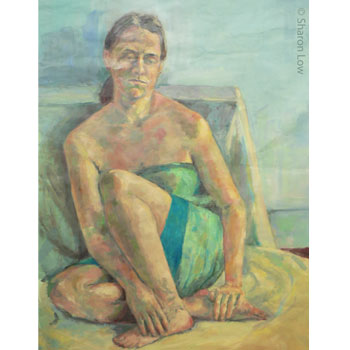 She sits and waits (Fanny) - oil on paper by Sharon Low