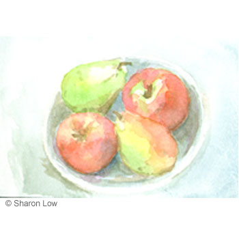 Still Life with Four Fruit - Watercolour on paper by Sharon Low