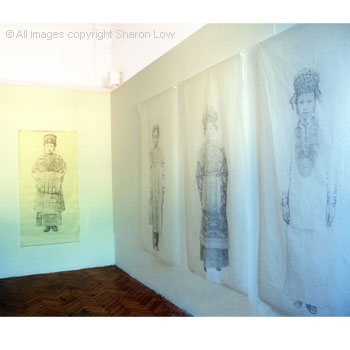 Female family ghosts - installation view 1 of digital prints by Sharon Low 2017
