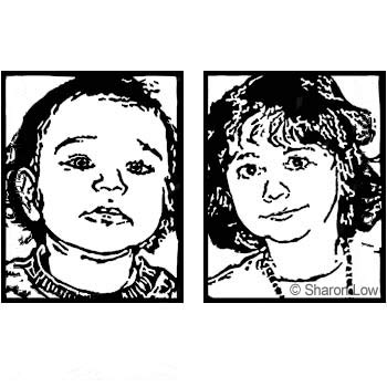 Siblings Two (Elise and Nathan) - Softcut relief print by Sharon Low 2011